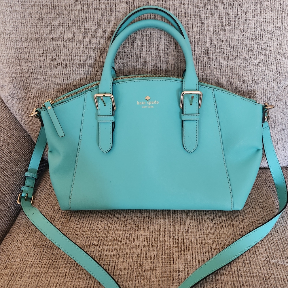 kate spade Turquoise Leather Satchel with Gold Hardware